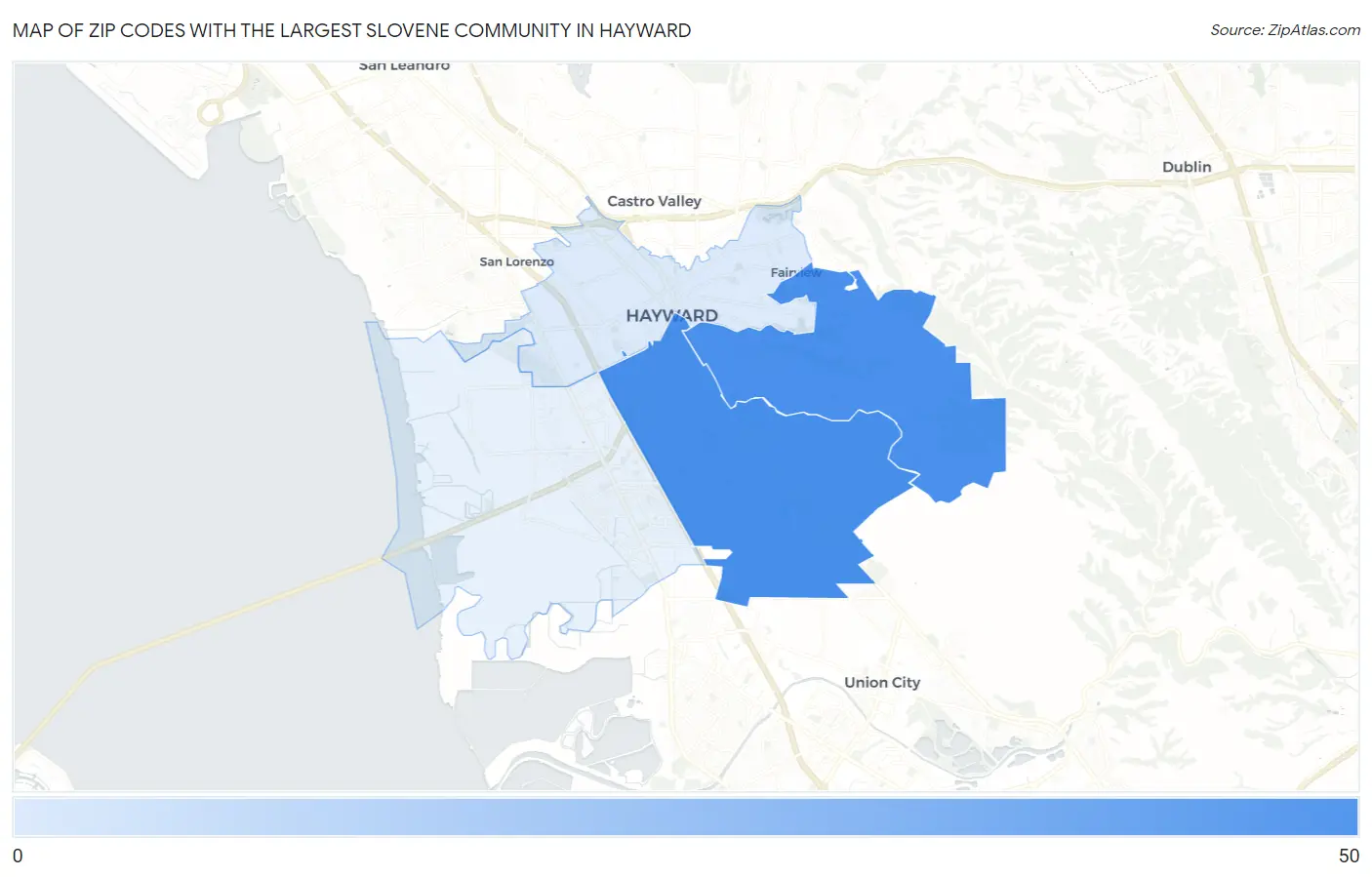 Zip Codes with the Largest Slovene Community in Hayward Map