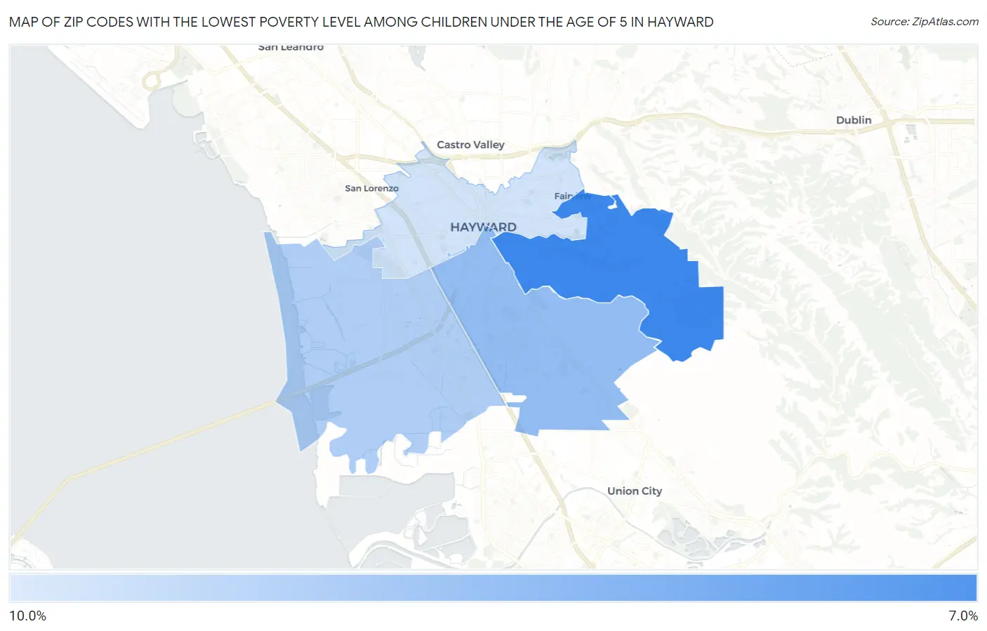 Zip Codes with the Lowest Poverty Level Among Children Under the Age of 5 in Hayward Map