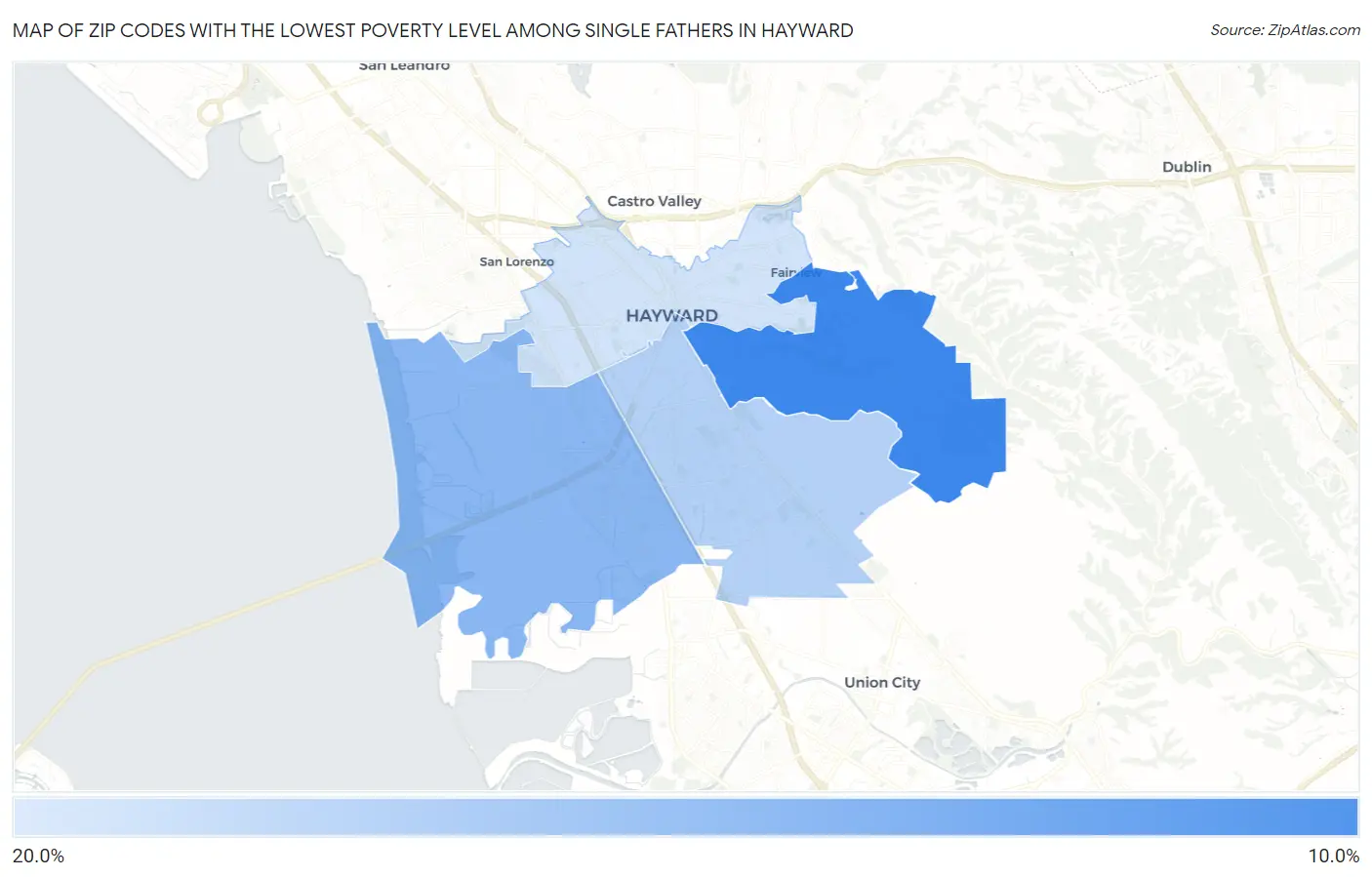 Zip Codes with the Lowest Poverty Level Among Single Fathers in Hayward Map
