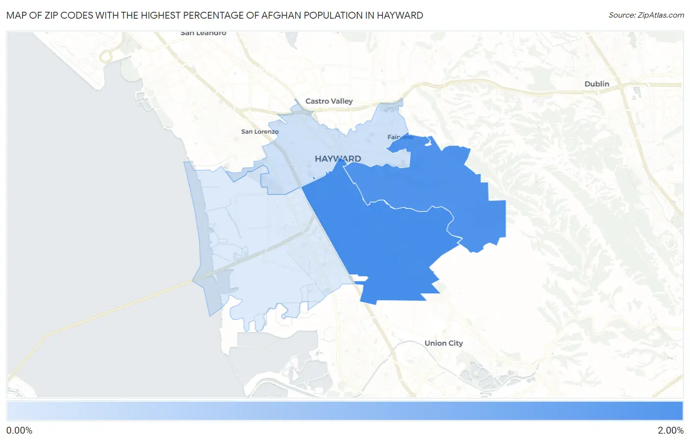 Zip Codes with the Highest Percentage of Afghan Population in Hayward Map