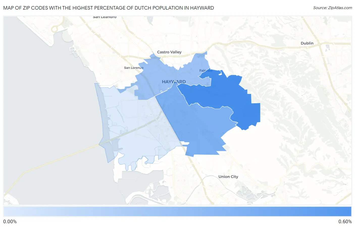 Zip Codes with the Highest Percentage of Dutch Population in Hayward Map