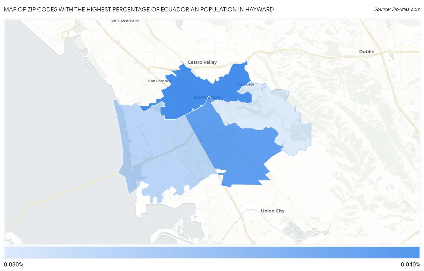 Zip Codes with the Highest Percentage of Ecuadorian Population in Hayward Map