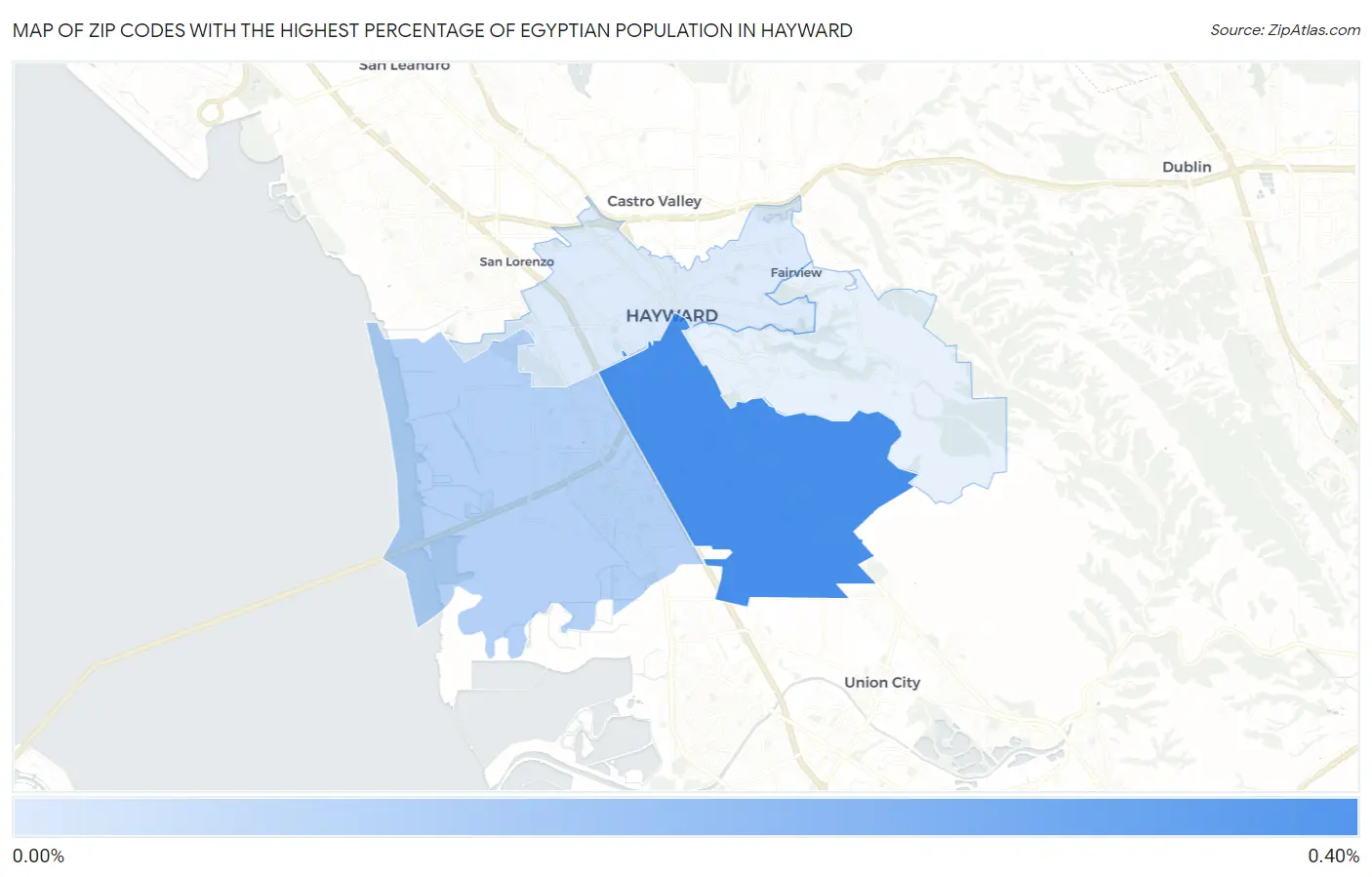 Zip Codes with the Highest Percentage of Egyptian Population in Hayward Map