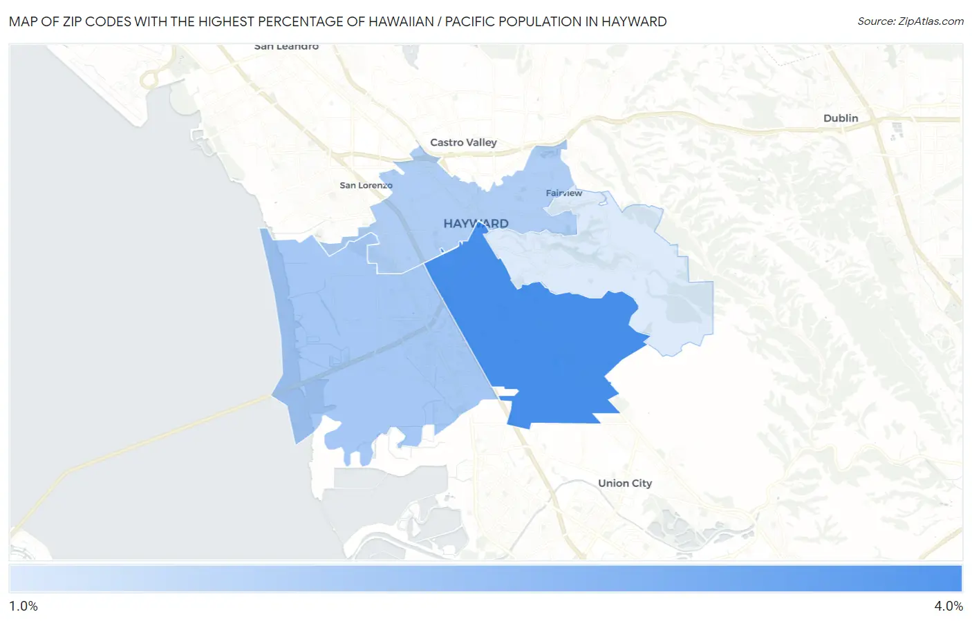 Zip Codes with the Highest Percentage of Hawaiian / Pacific Population in Hayward Map