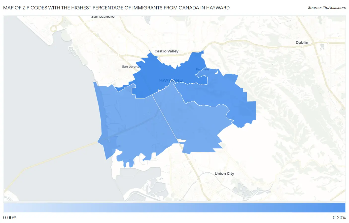 Zip Codes with the Highest Percentage of Immigrants from Canada in Hayward Map