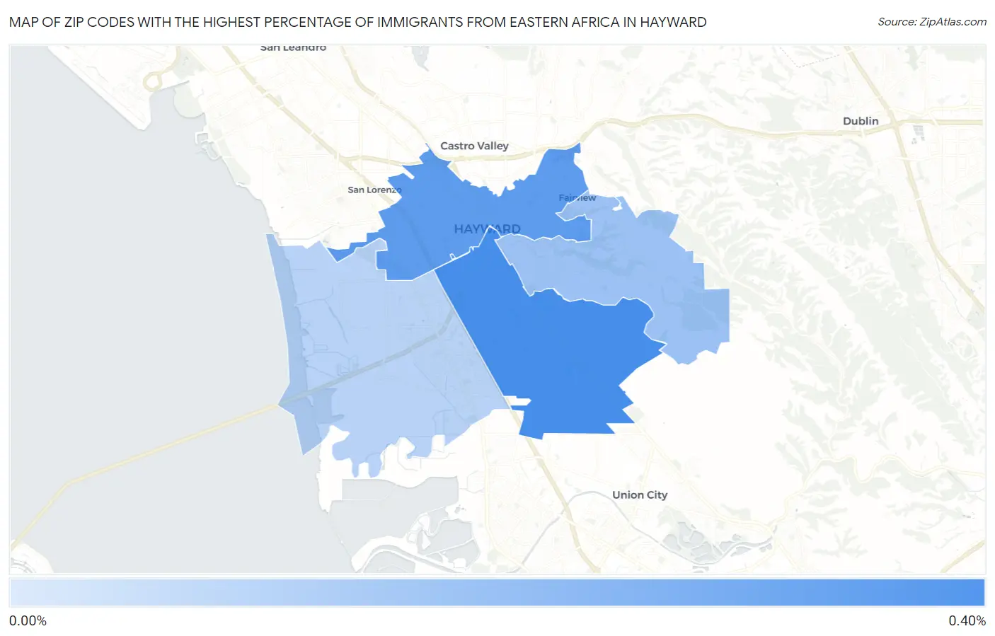 Zip Codes with the Highest Percentage of Immigrants from Eastern Africa in Hayward Map