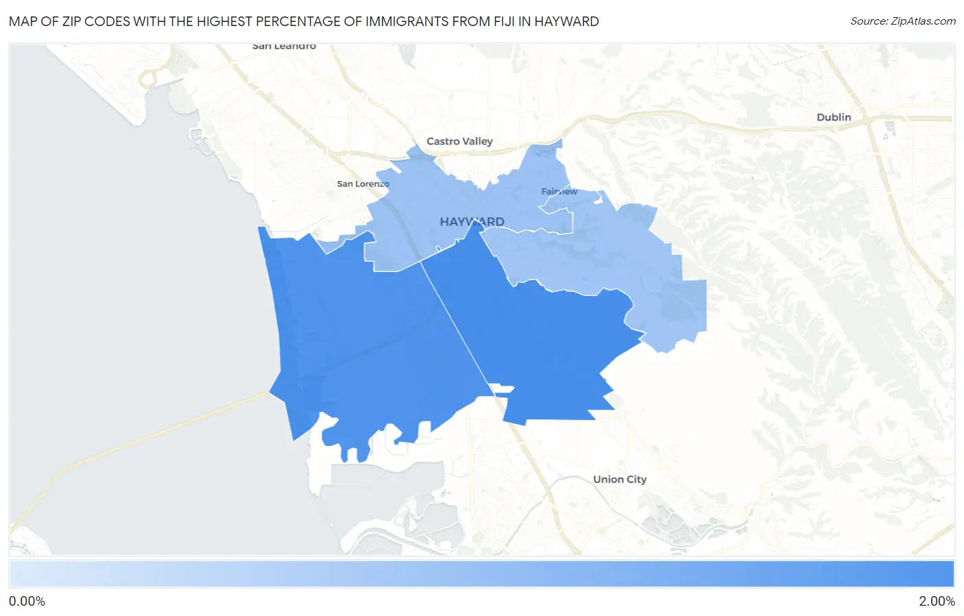 Zip Codes with the Highest Percentage of Immigrants from Fiji in Hayward Map