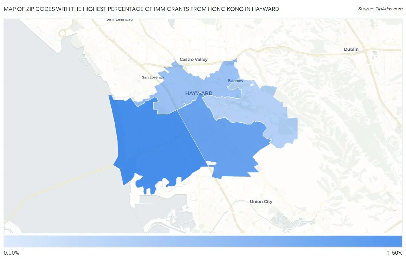 Zip Codes with the Highest Percentage of Immigrants from Hong Kong in Hayward Map