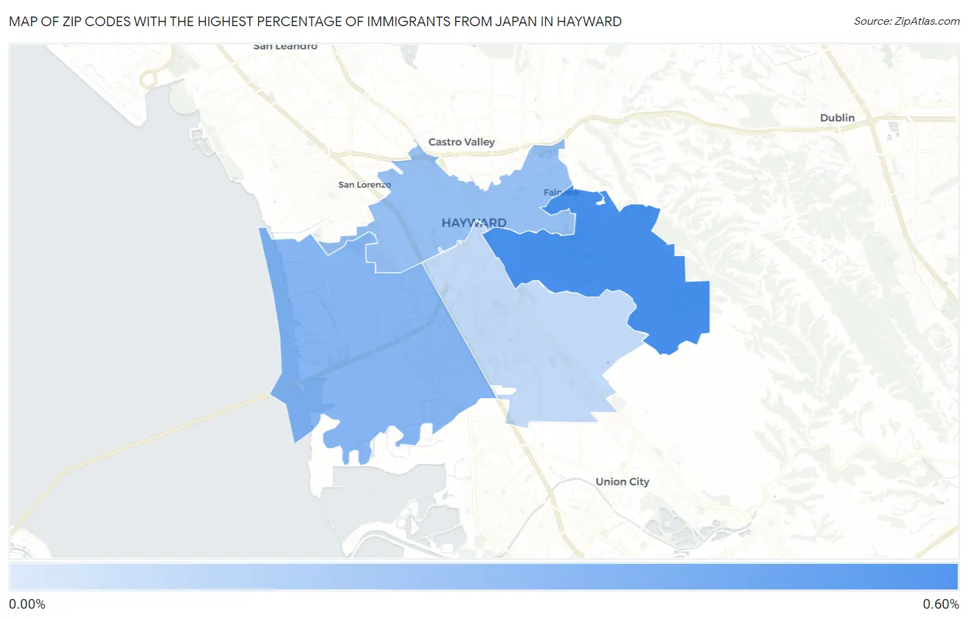 Zip Codes with the Highest Percentage of Immigrants from Japan in Hayward Map