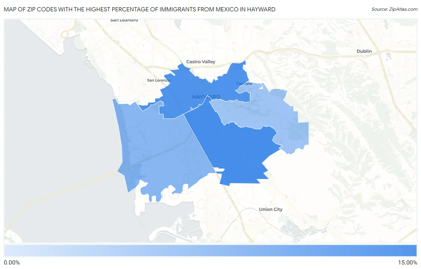 Zip Codes with the Highest Percentage of Immigrants from Mexico in Hayward Map