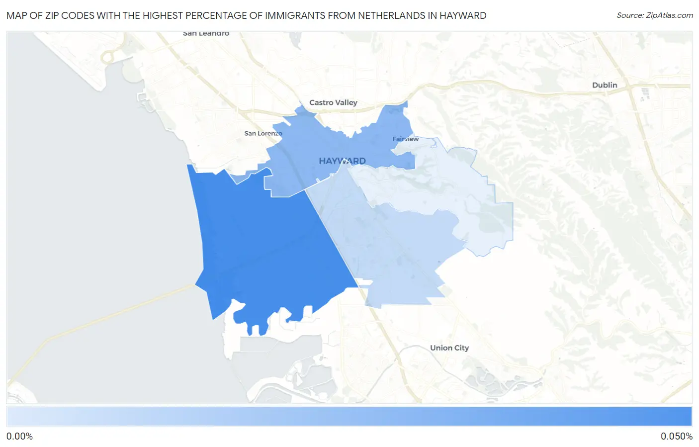 Zip Codes with the Highest Percentage of Immigrants from Netherlands in Hayward Map