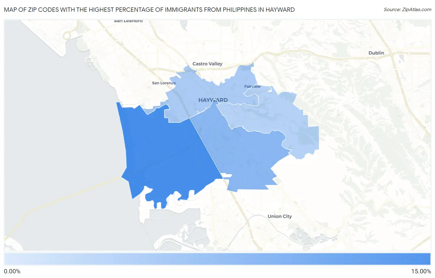 Zip Codes with the Highest Percentage of Immigrants from Philippines in Hayward Map