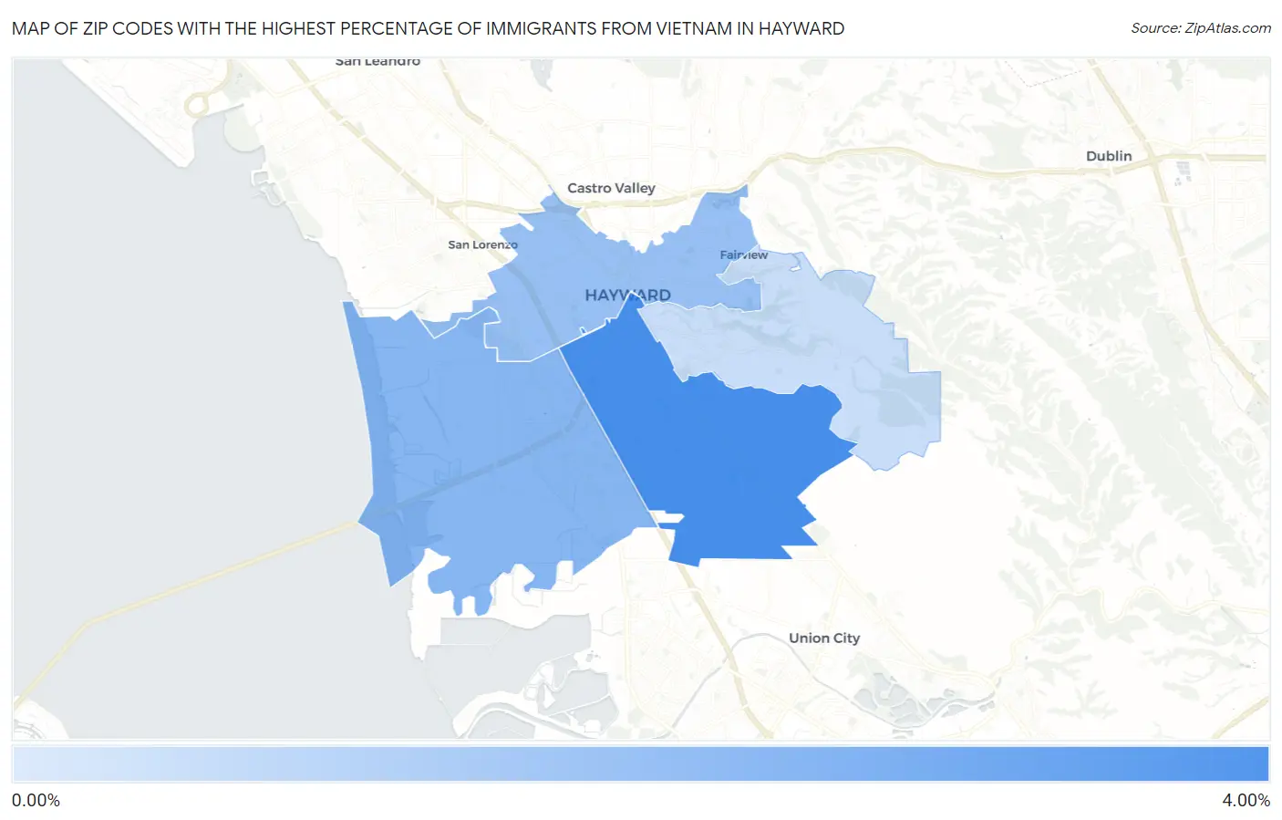 Zip Codes with the Highest Percentage of Immigrants from Vietnam in Hayward Map