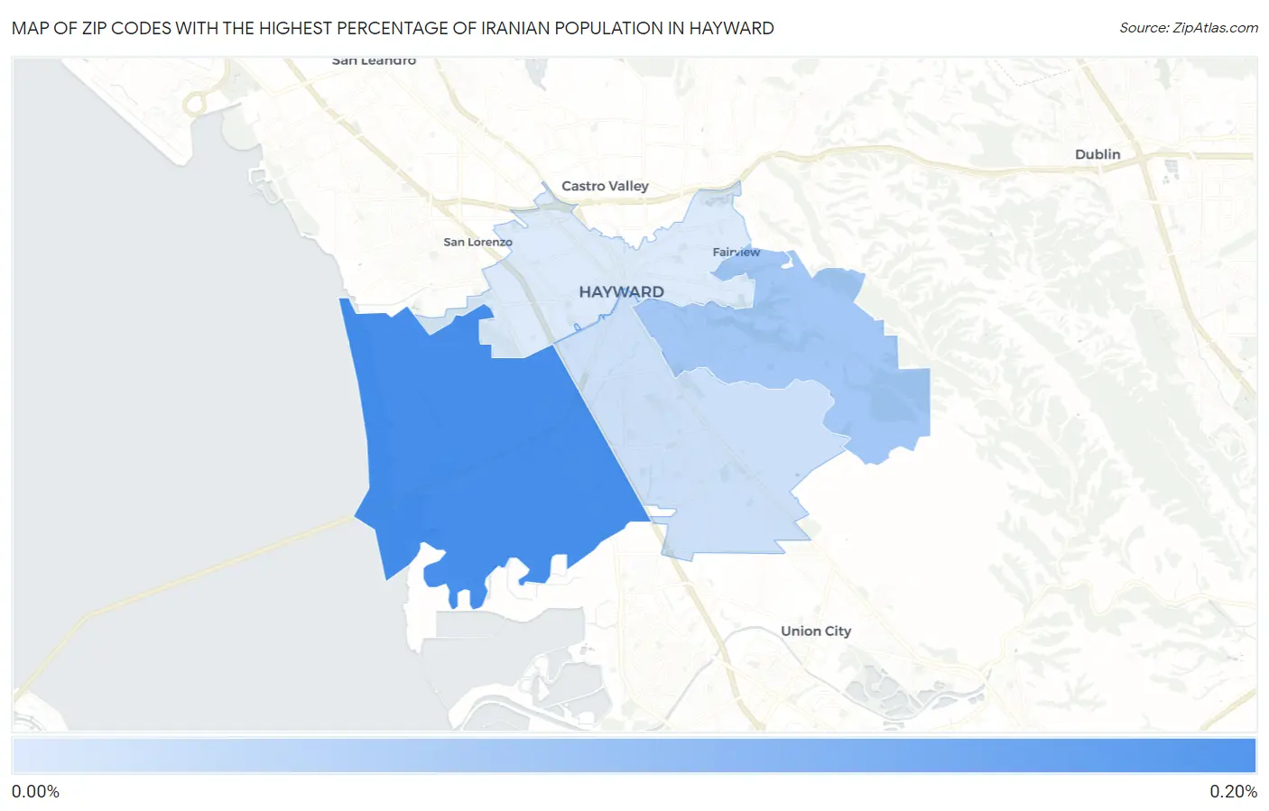 Zip Codes with the Highest Percentage of Iranian Population in Hayward Map