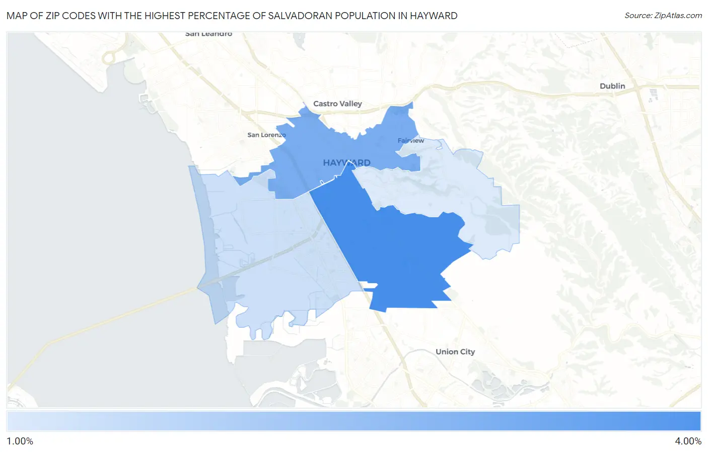 Zip Codes with the Highest Percentage of Salvadoran Population in Hayward Map