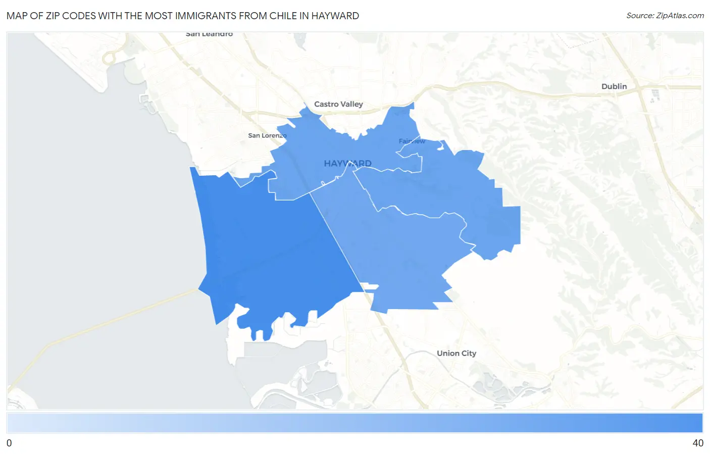 Zip Codes with the Most Immigrants from Chile in Hayward Map
