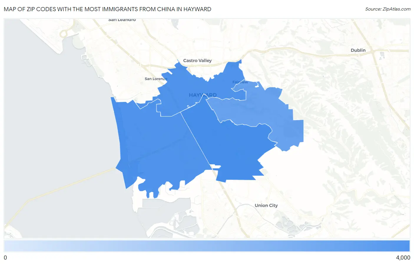 Zip Codes with the Most Immigrants from China in Hayward Map