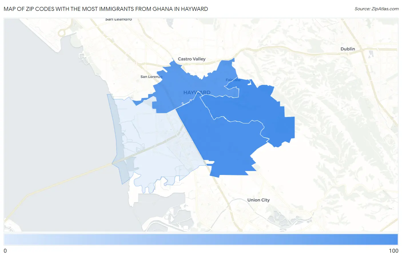 Zip Codes with the Most Immigrants from Ghana in Hayward Map