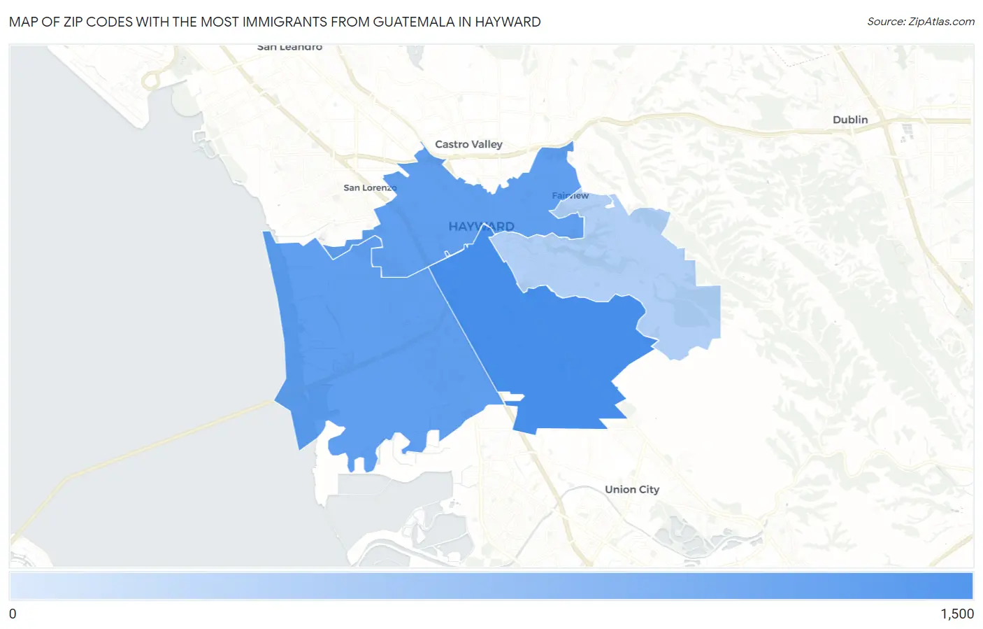Zip Codes with the Most Immigrants from Guatemala in Hayward Map