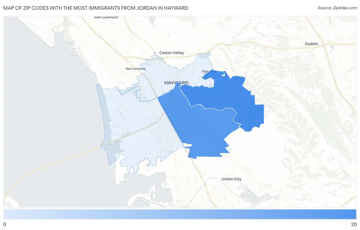 Zip Codes with the Most Immigrants from Jordan in Hayward Map