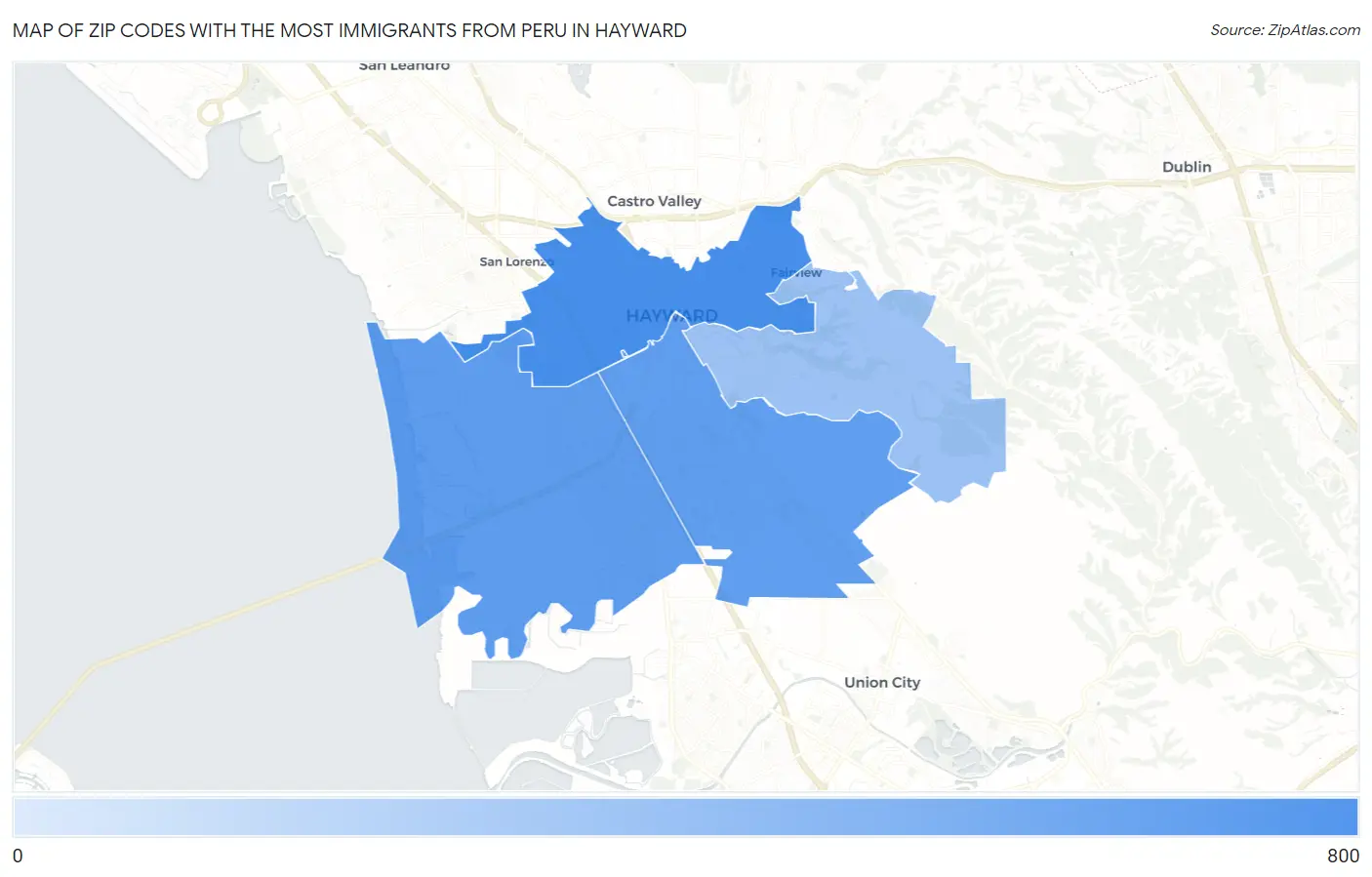 Zip Codes with the Most Immigrants from Peru in Hayward Map