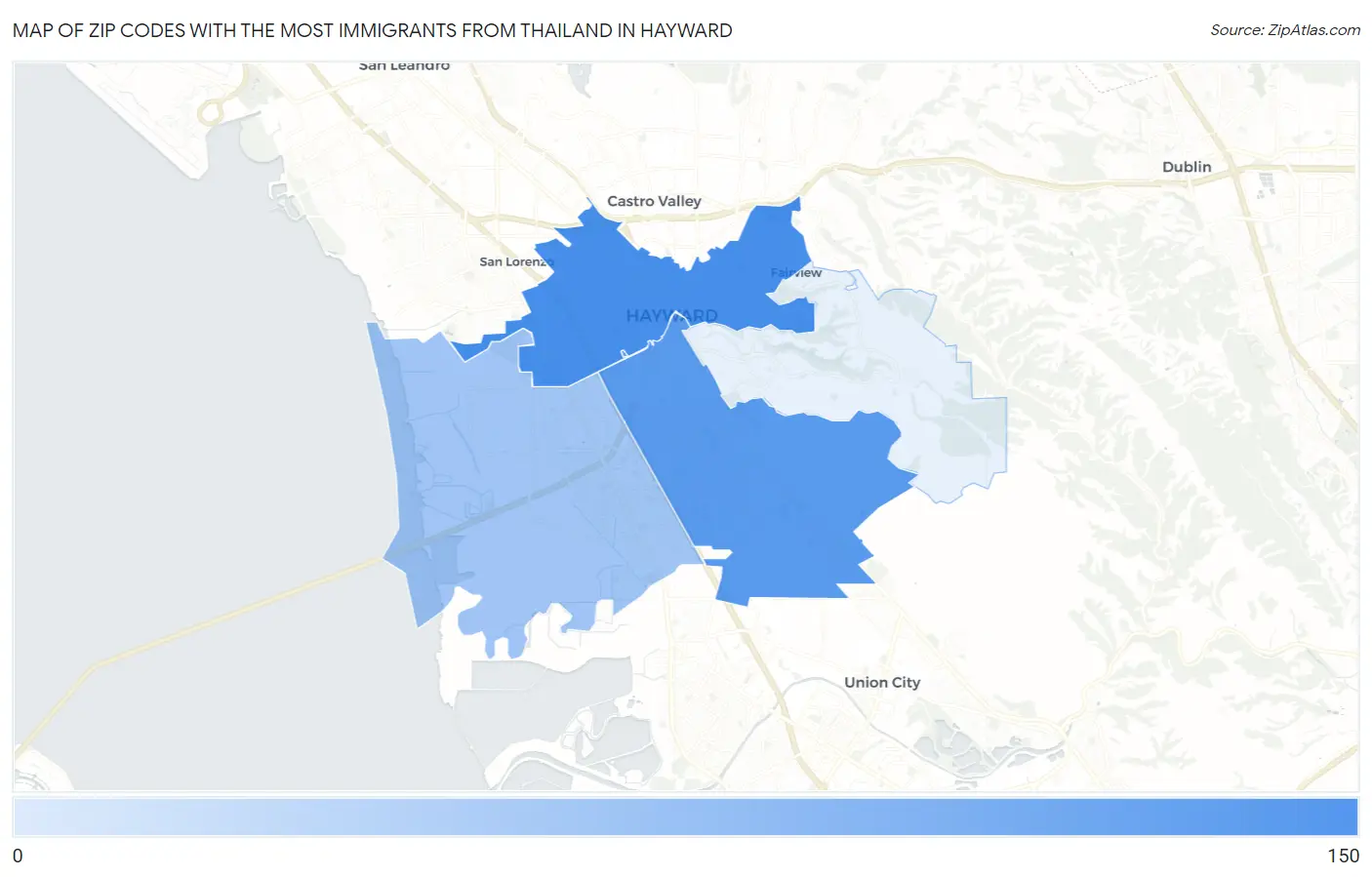 Zip Codes with the Most Immigrants from Thailand in Hayward Map