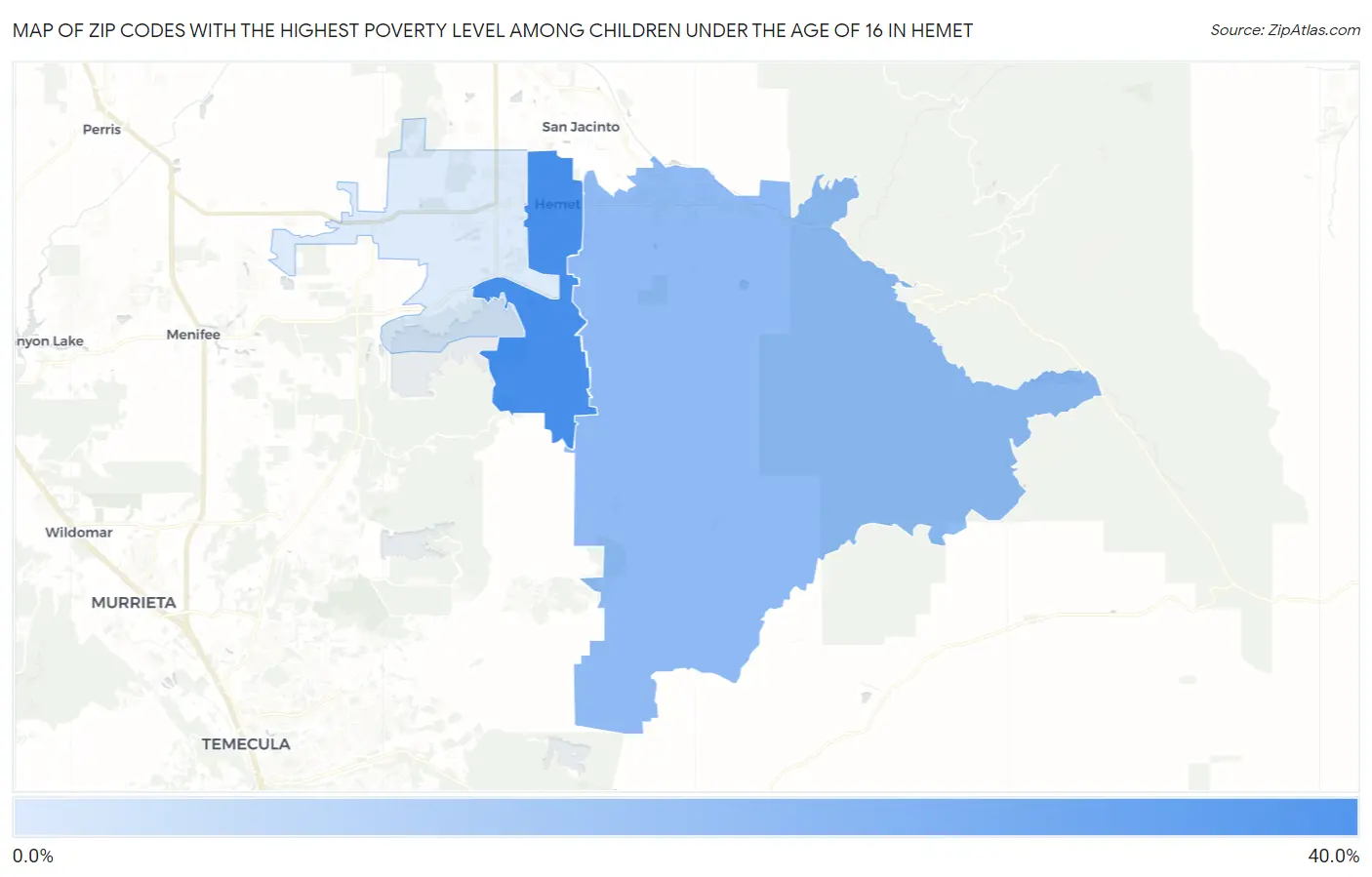 Zip Codes with the Highest Poverty Level Among Children Under the Age of 16 in Hemet Map