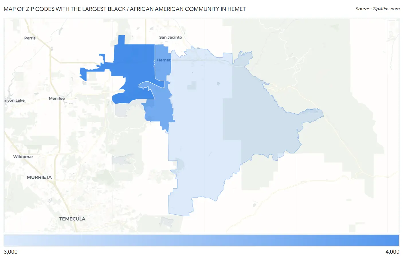 Zip Codes with the Largest Black / African American Community in Hemet Map
