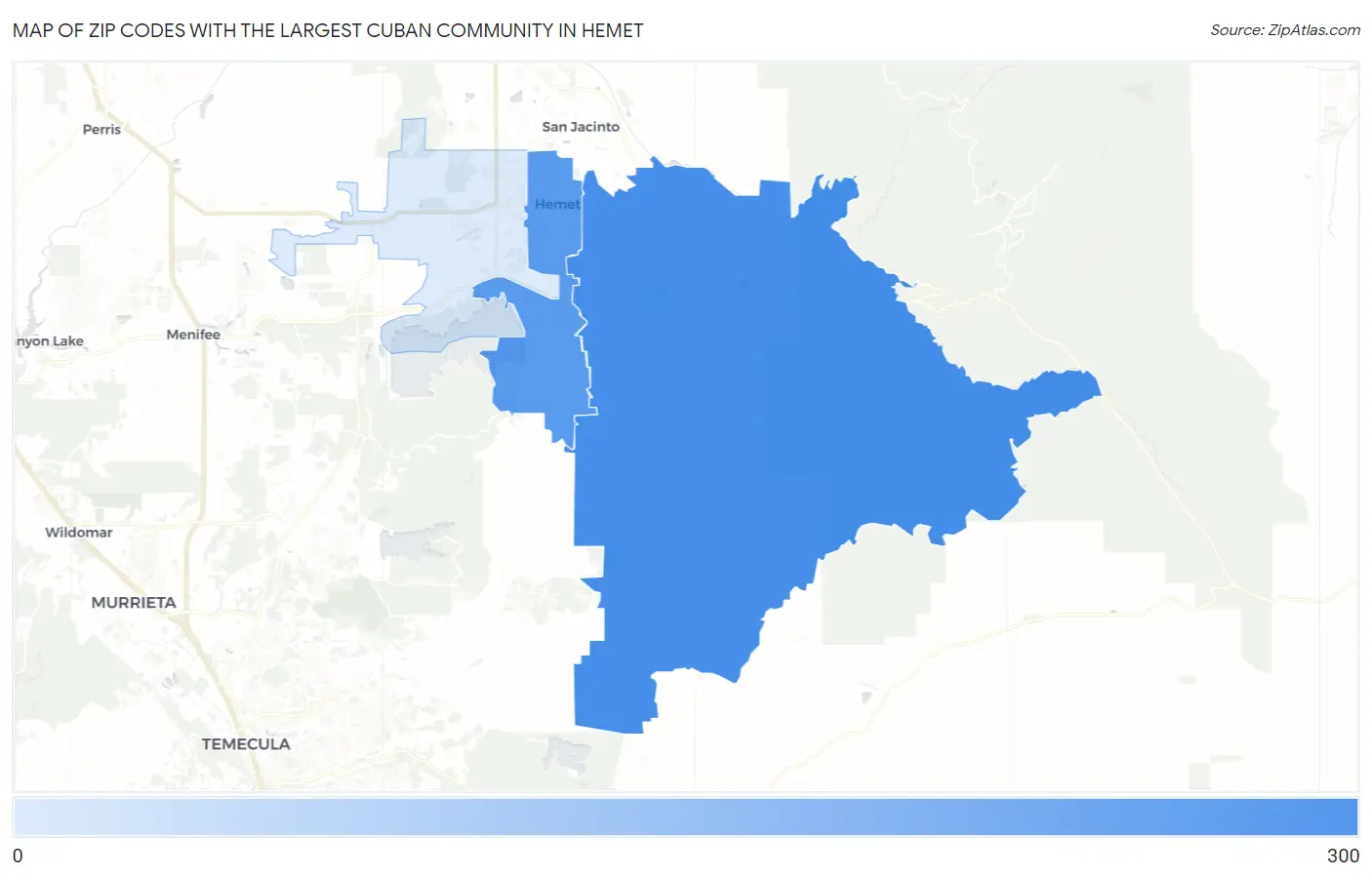 Zip Codes with the Largest Cuban Community in Hemet Map