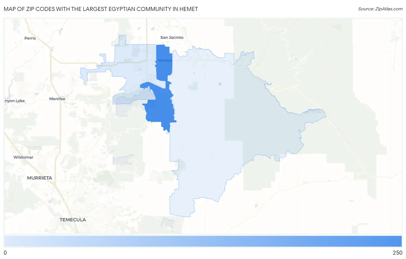 Zip Codes with the Largest Egyptian Community in Hemet Map