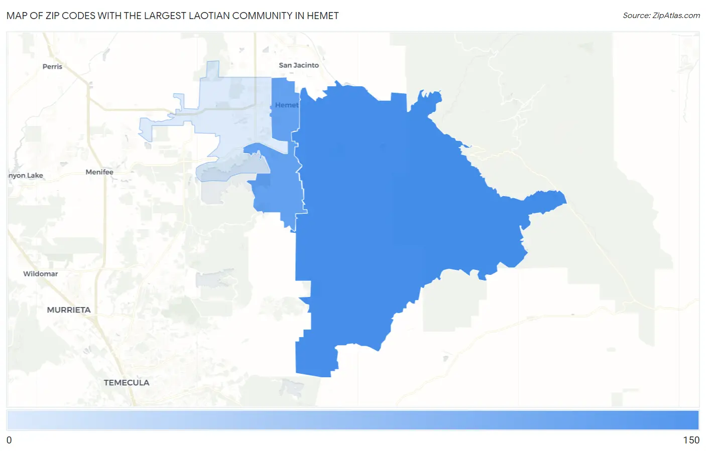 Zip Codes with the Largest Laotian Community in Hemet Map