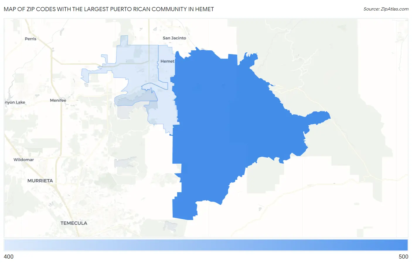 Zip Codes with the Largest Puerto Rican Community in Hemet Map