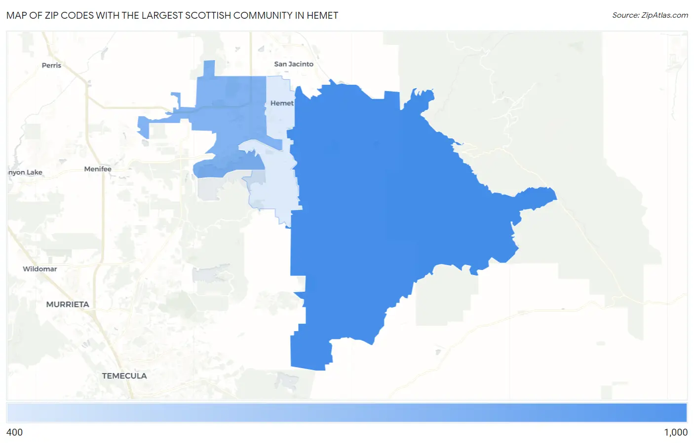 Zip Codes with the Largest Scottish Community in Hemet Map