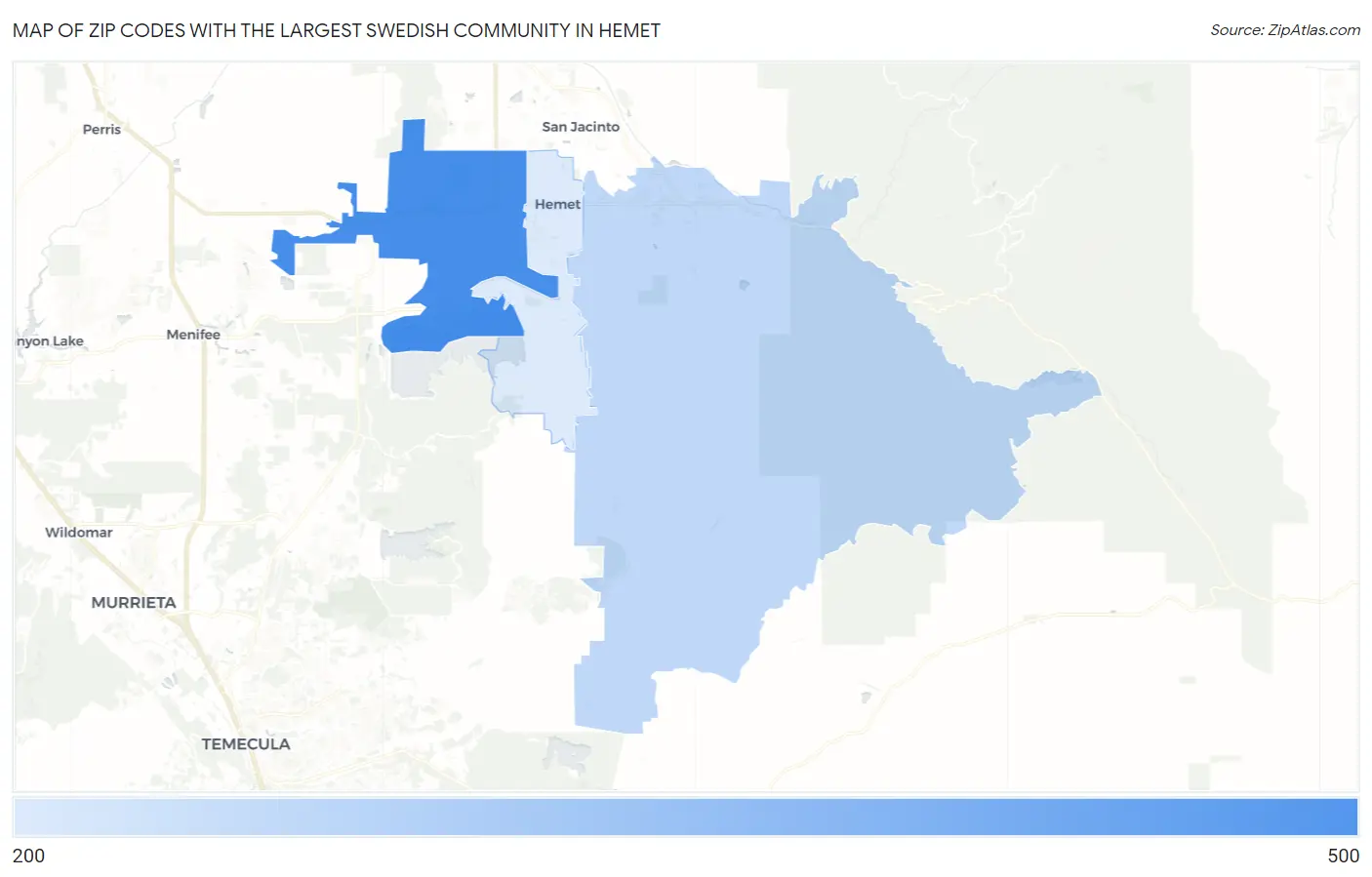 Zip Codes with the Largest Swedish Community in Hemet Map