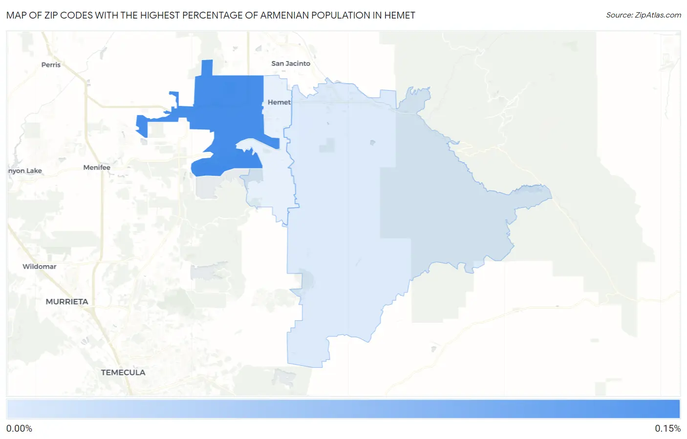 Zip Codes with the Highest Percentage of Armenian Population in Hemet Map