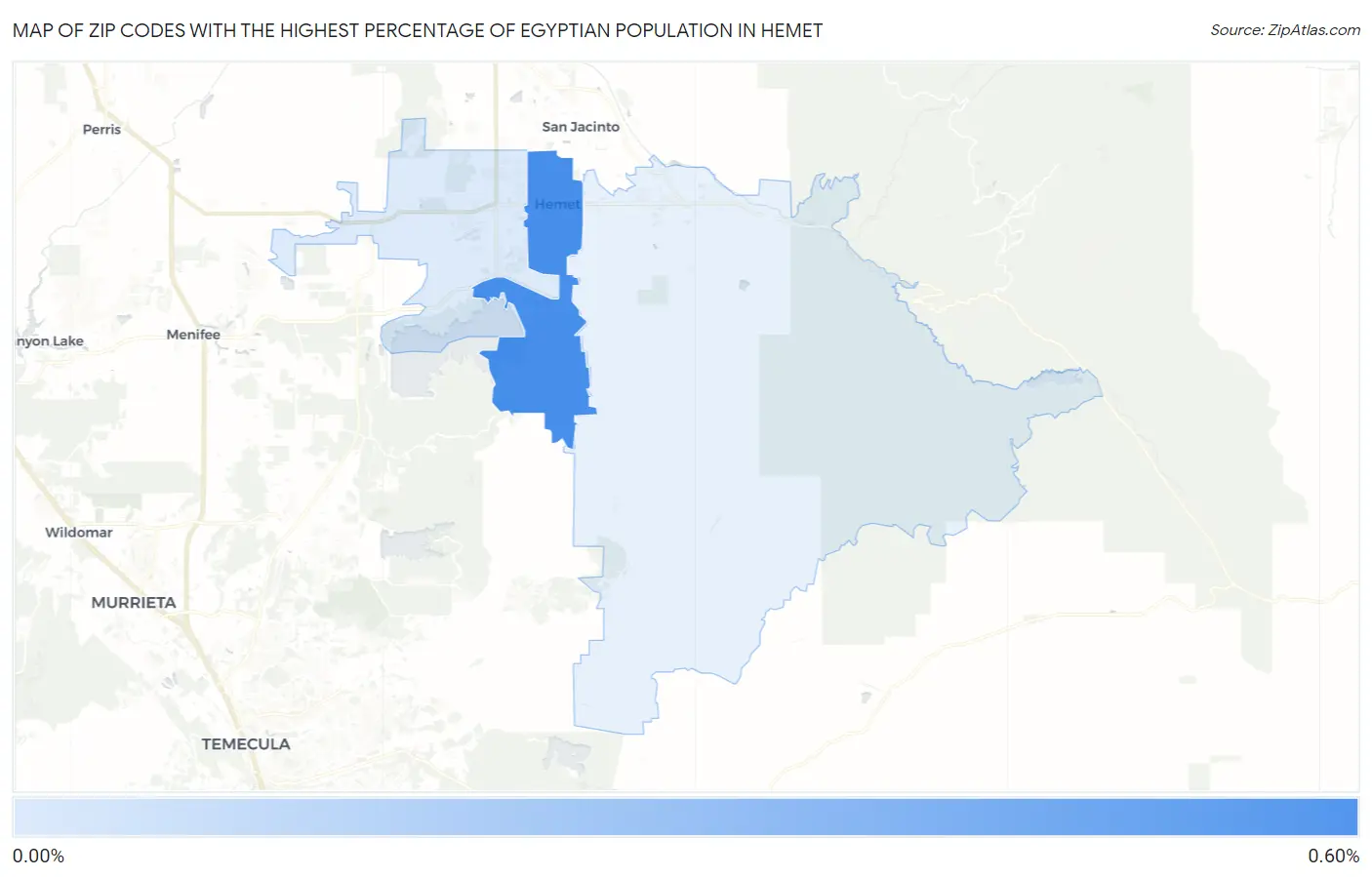 Zip Codes with the Highest Percentage of Egyptian Population in Hemet Map