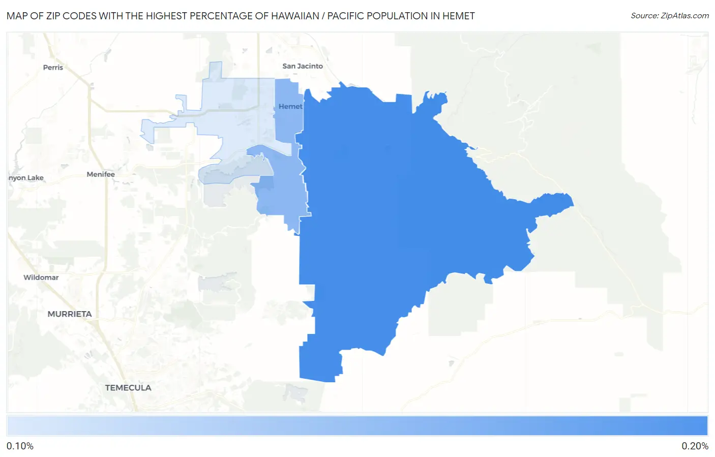Zip Codes with the Highest Percentage of Hawaiian / Pacific Population in Hemet Map