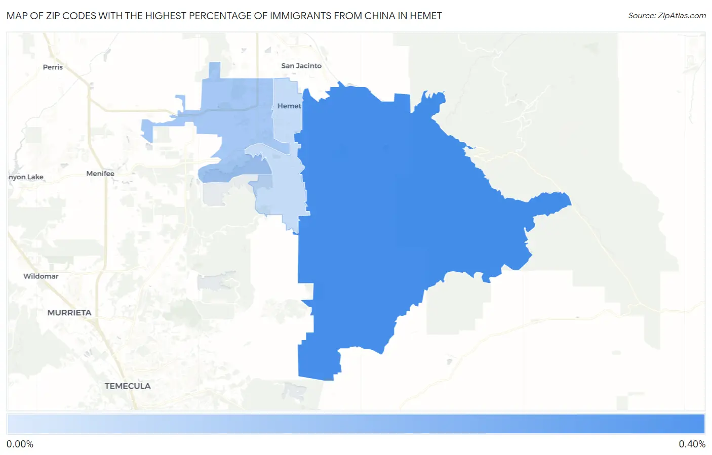 Zip Codes with the Highest Percentage of Immigrants from China in Hemet Map