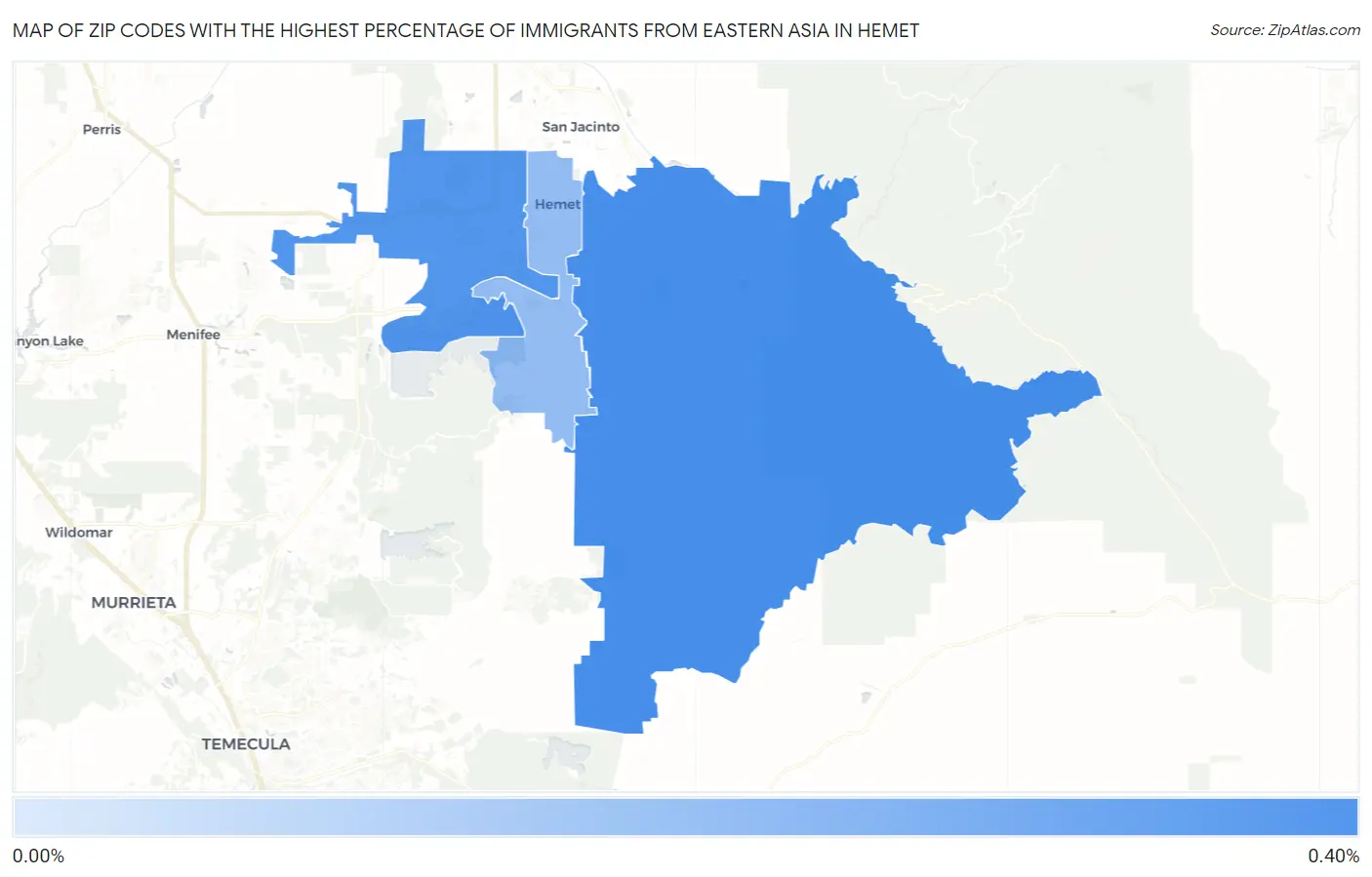 Zip Codes with the Highest Percentage of Immigrants from Eastern Asia in Hemet Map