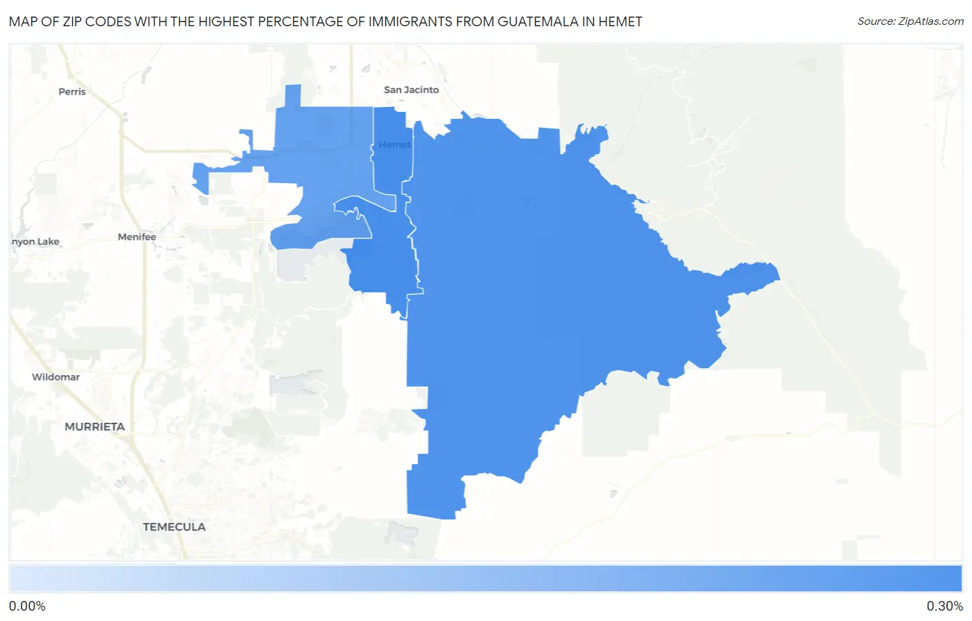 Zip Codes with the Highest Percentage of Immigrants from Guatemala in Hemet Map