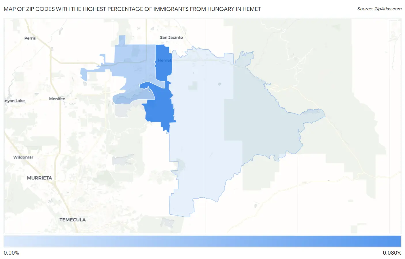 Zip Codes with the Highest Percentage of Immigrants from Hungary in Hemet Map
