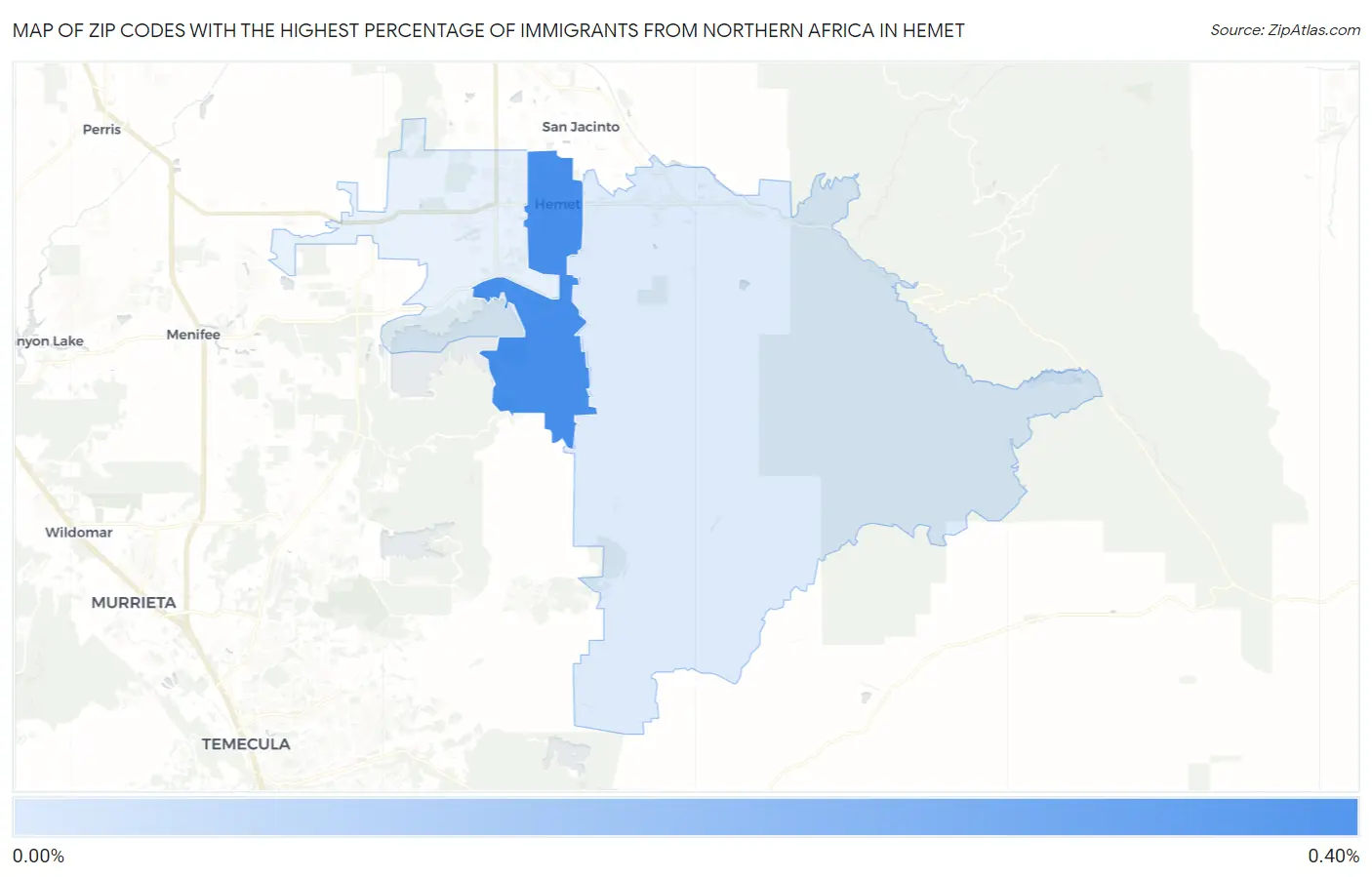 Zip Codes with the Highest Percentage of Immigrants from Northern Africa in Hemet Map
