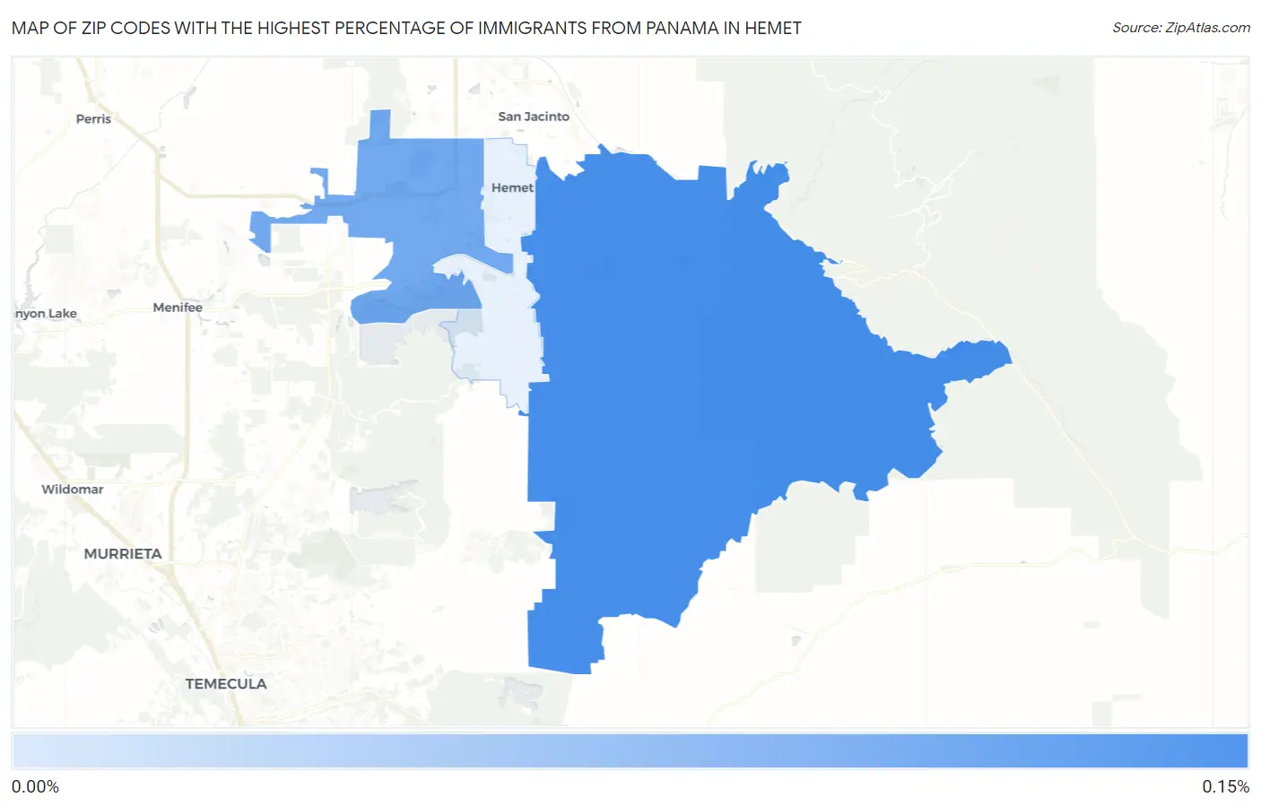 Zip Codes with the Highest Percentage of Immigrants from Panama in Hemet Map