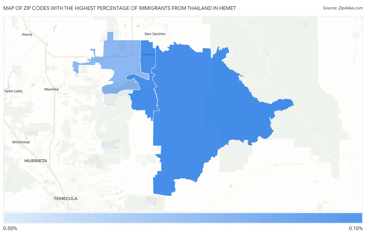Zip Codes with the Highest Percentage of Immigrants from Thailand in Hemet Map