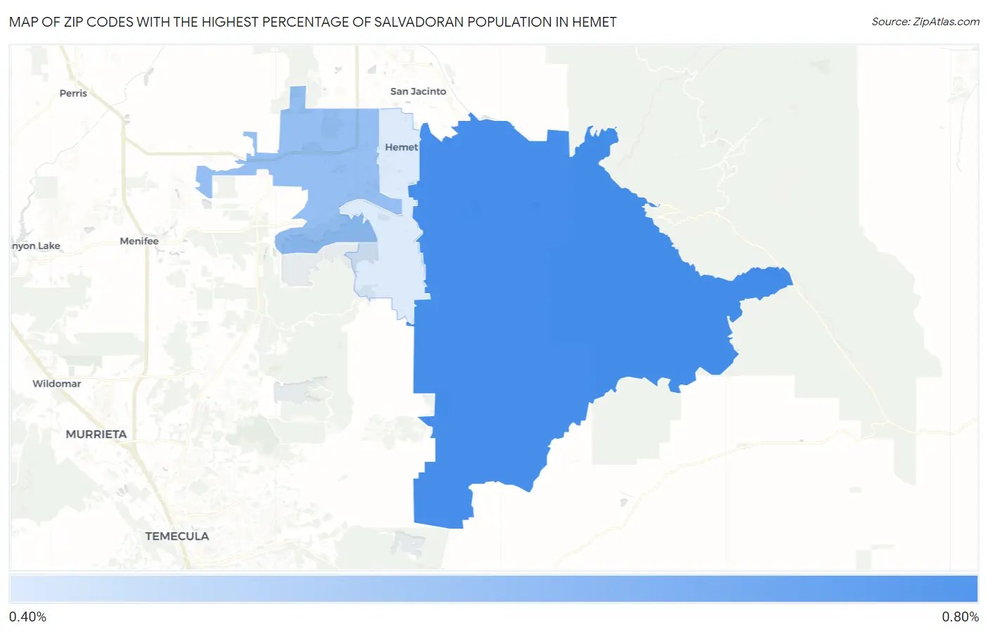 Zip Codes with the Highest Percentage of Salvadoran Population in Hemet Map