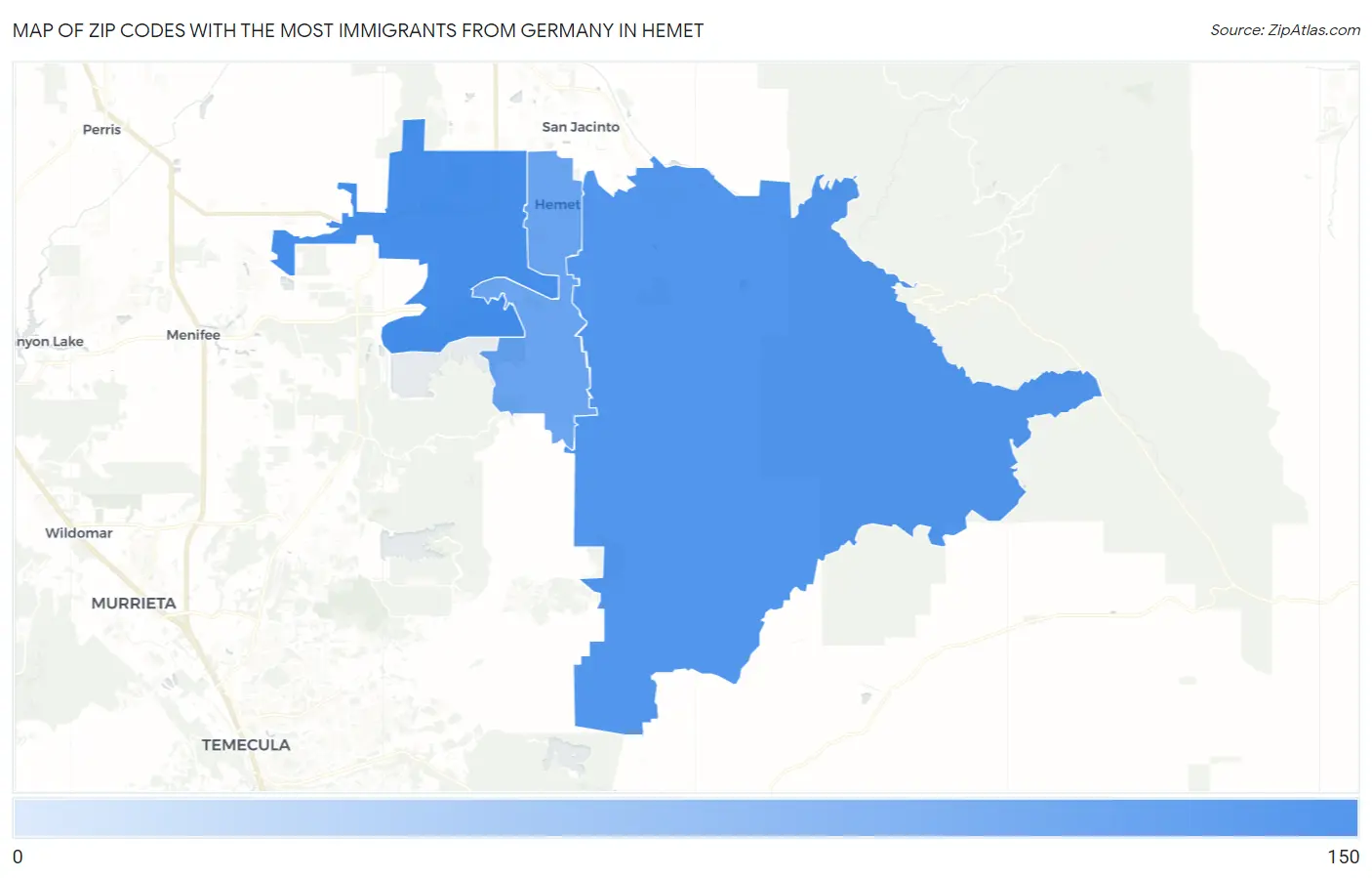 Zip Codes with the Most Immigrants from Germany in Hemet Map