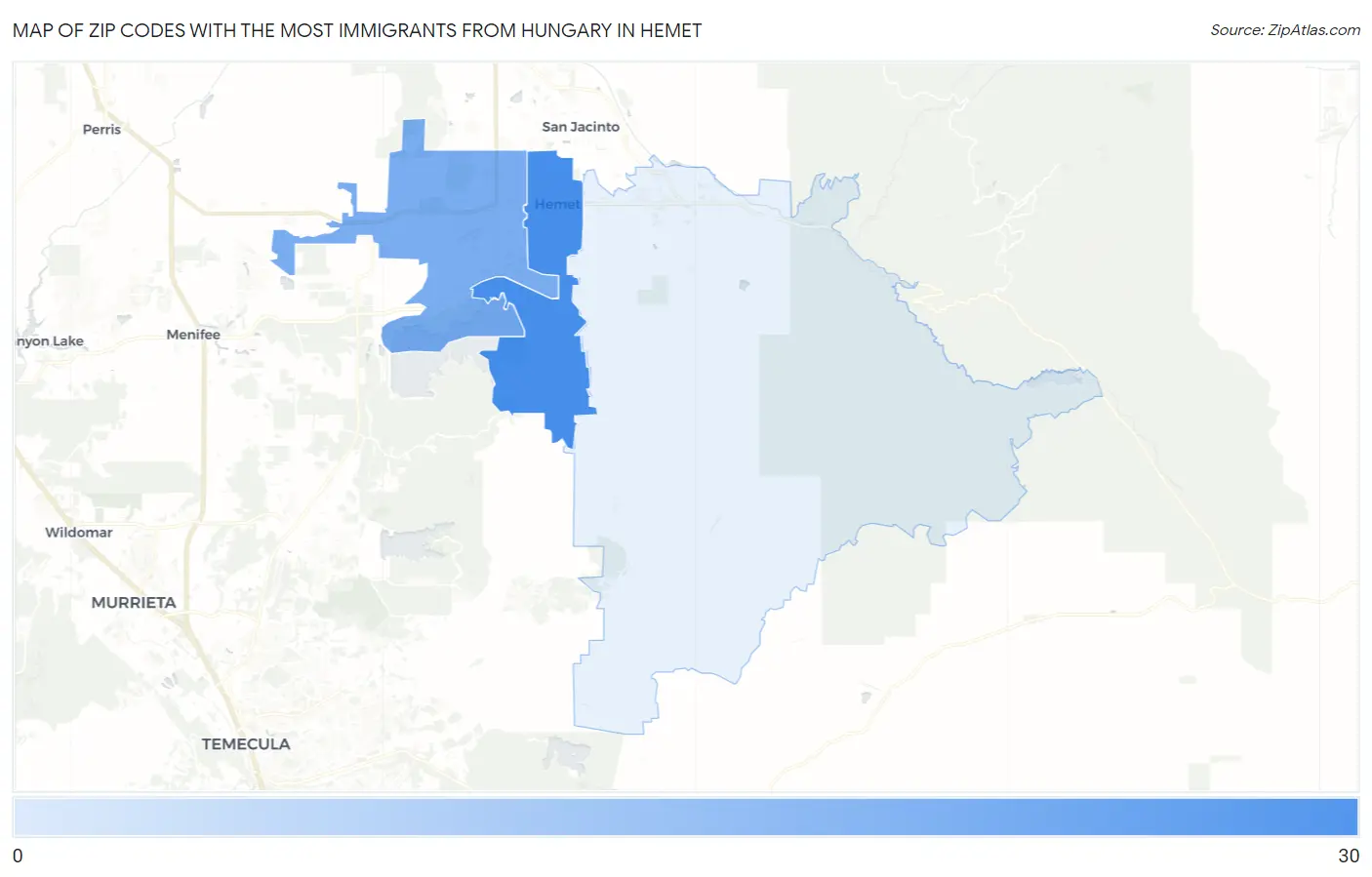 Zip Codes with the Most Immigrants from Hungary in Hemet Map
