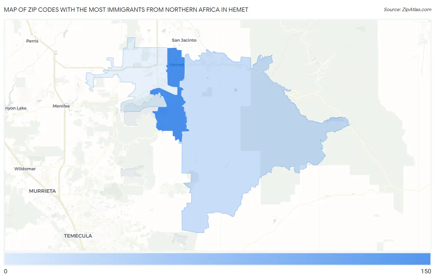 Zip Codes with the Most Immigrants from Northern Africa in Hemet Map