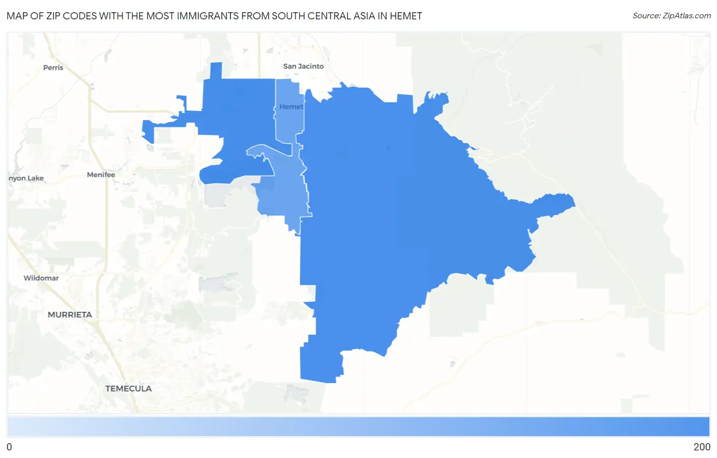 Zip Codes with the Most Immigrants from South Central Asia in Hemet Map