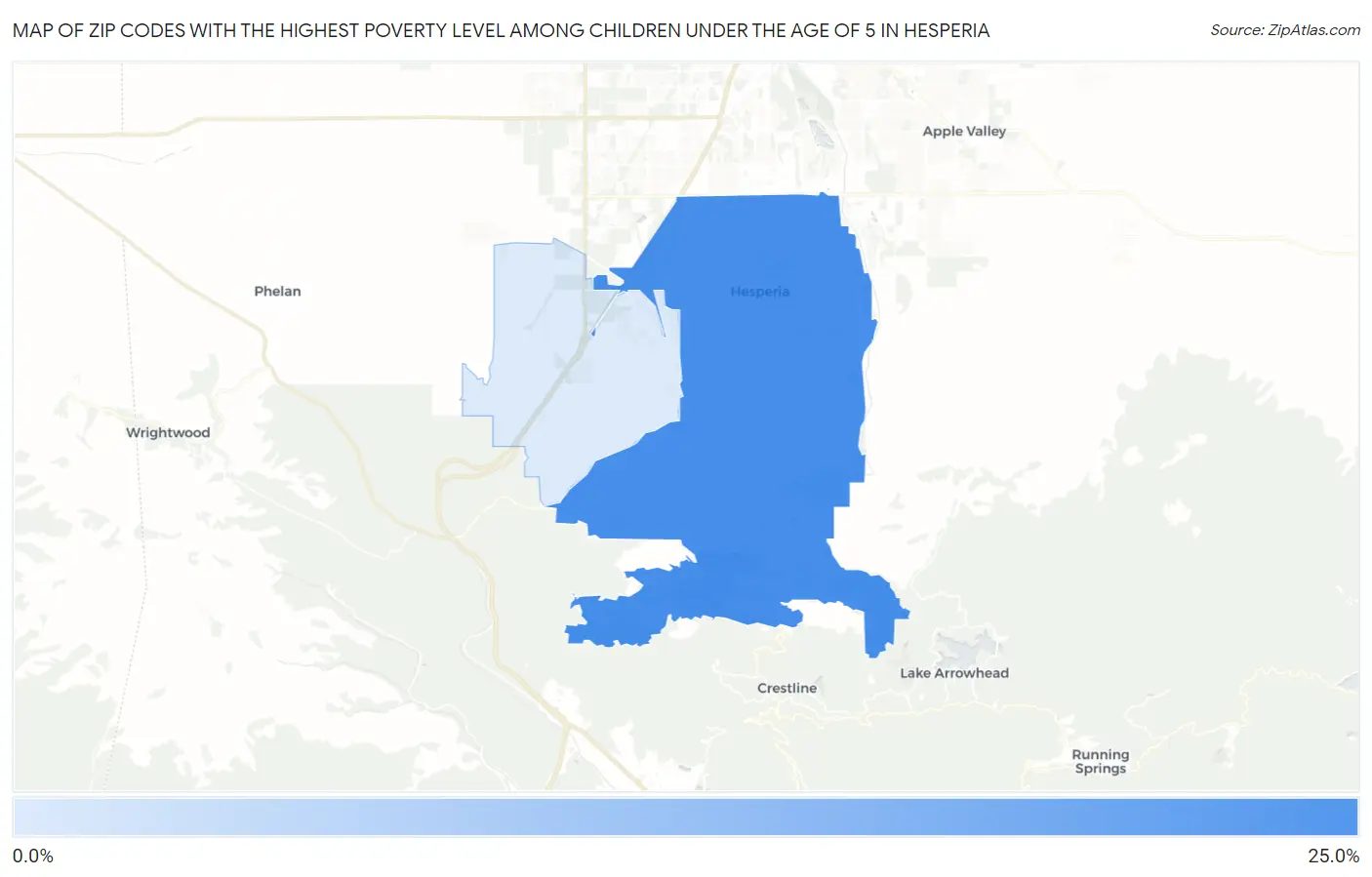 Zip Codes with the Highest Poverty Level Among Children Under the Age of 5 in Hesperia Map